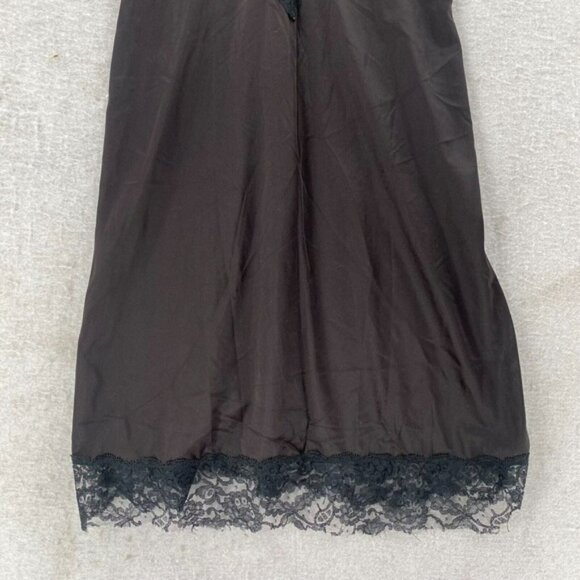 Vintage Vanity Fair Nightgown Size 36 Nylon Sexy Lace Black Brown Slip Dress - Picture 5 of 11